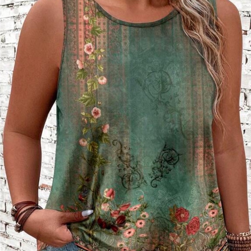 Floral Green Sleeveless Top